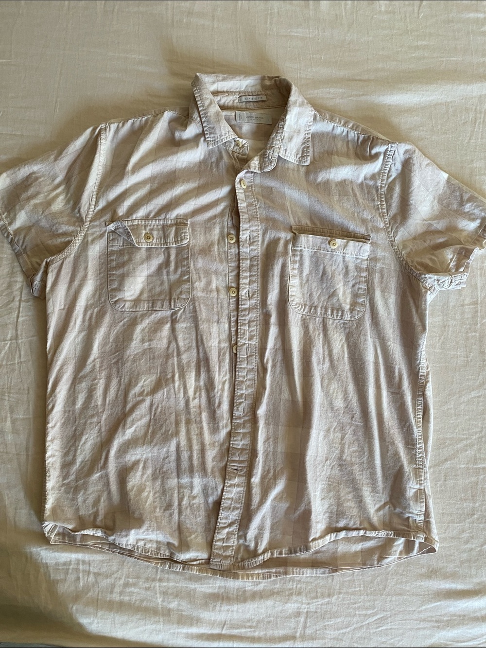 Lucky Brand Men's Short Sleeve Button-Down Shirt in Light Beige